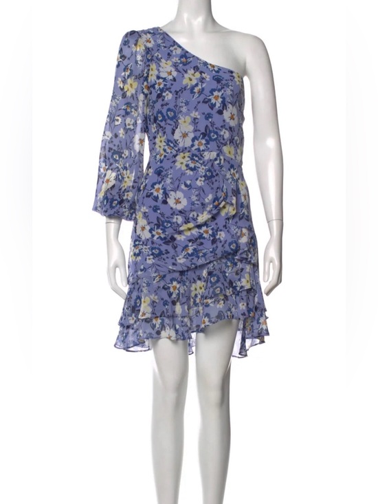 Astr Dresses & Skirts - ASTR The Label Floral One Shoulder Mini Dress M Blue Ruffle Hem Party